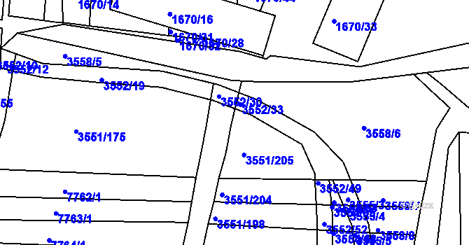 Parcela st. 3551/194 v KÚ Klobouky u Brna, Katastrální mapa