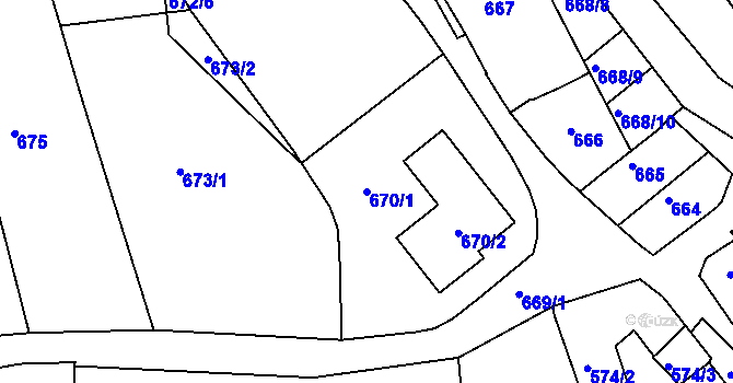 Parcela st. 670/1 v KÚ Klobouky u Brna, Katastrální mapa