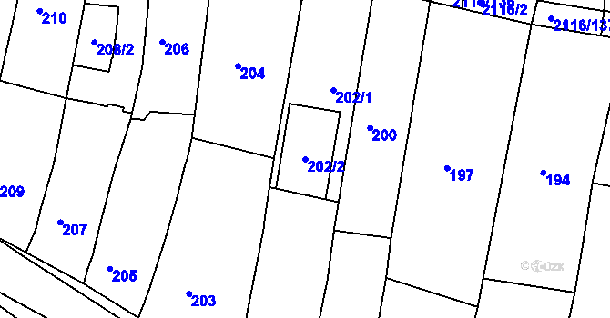 Parcela st. 202/2 v KÚ Klobouky u Brna, Katastrální mapa