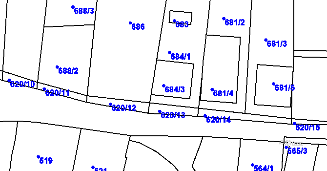 Parcela st. 684/3 v KÚ Klobouky u Brna, Katastrální mapa