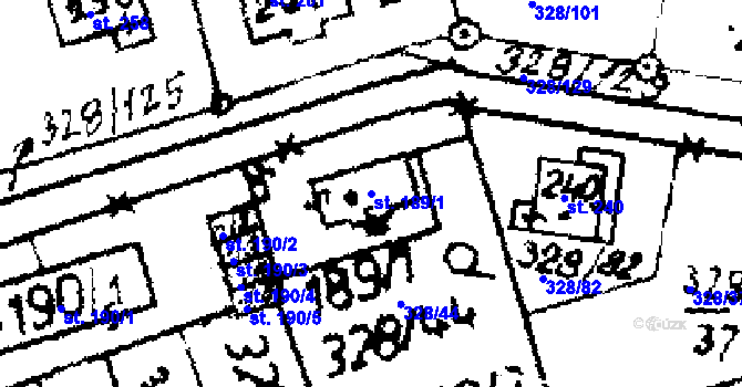 Parcela st. 189/1 v KÚ Klobuky, Katastrální mapa