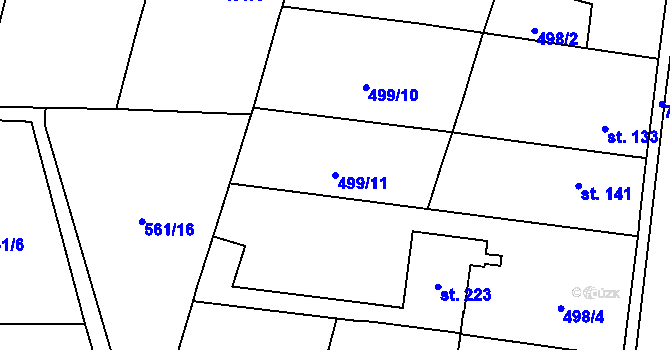 Parcela st. 499/11 v KÚ Klobuky, Katastrální mapa
