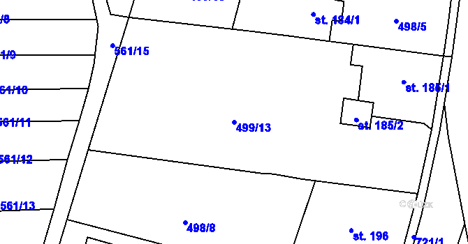 Parcela st. 499/13 v KÚ Klobuky, Katastrální mapa