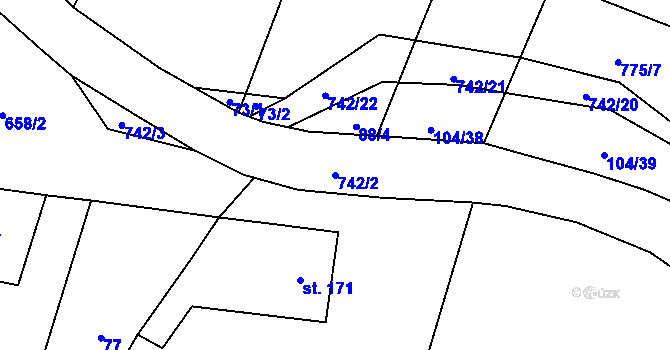 Parcela st. 742/2 v KÚ Klobuky, Katastrální mapa