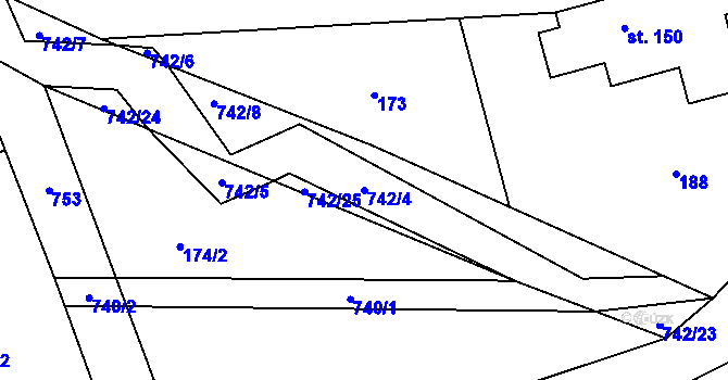 Parcela st. 742/4 v KÚ Klobuky, Katastrální mapa