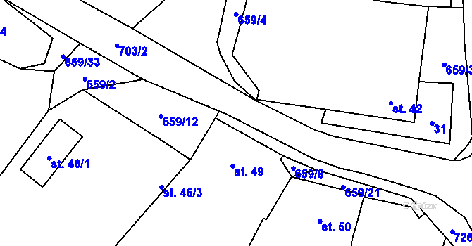 Parcela st. 726/9 v KÚ Klobuky, Katastrální mapa