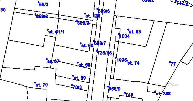 Parcela st. 726/15 v KÚ Klobuky, Katastrální mapa