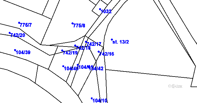 Parcela st. 742/16 v KÚ Klobuky, Katastrální mapa