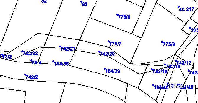 Parcela st. 742/20 v KÚ Klobuky, Katastrální mapa