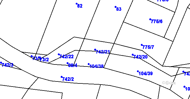 Parcela st. 742/21 v KÚ Klobuky, Katastrální mapa