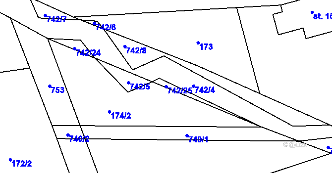 Parcela st. 742/25 v KÚ Klobuky, Katastrální mapa