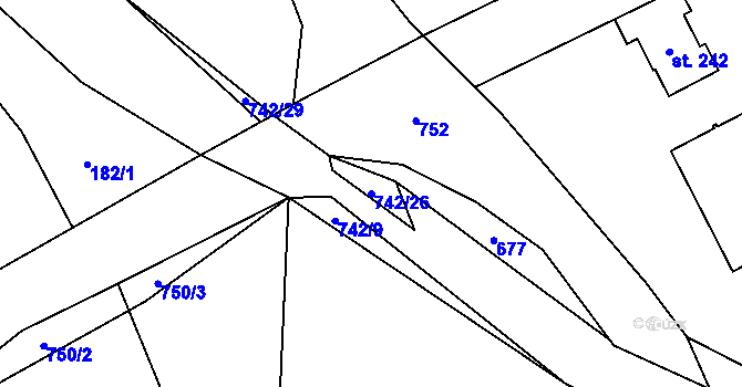 Parcela st. 742/26 v KÚ Klobuky, Katastrální mapa