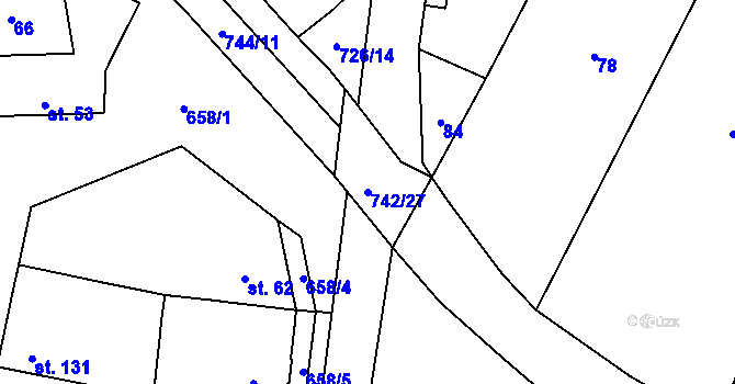 Parcela st. 742/27 v KÚ Klobuky, Katastrální mapa