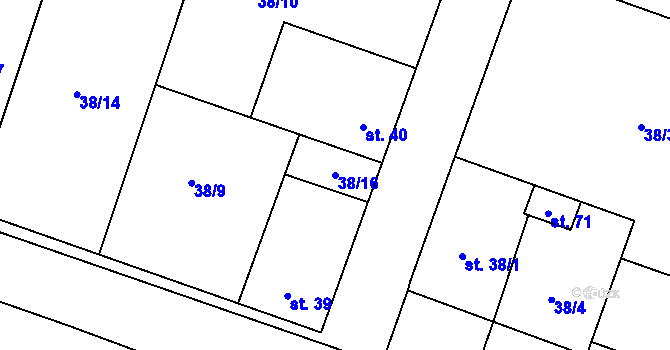 Parcela st. 38/16 v KÚ Kobylníky, Katastrální mapa