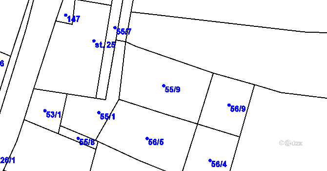 Parcela st. 55/9 v KÚ Kobylníky, Katastrální mapa