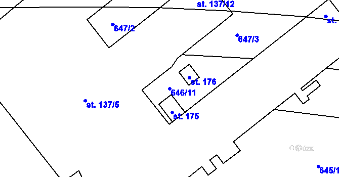 Parcela st. 646/11 v KÚ Klokočí, Katastrální mapa