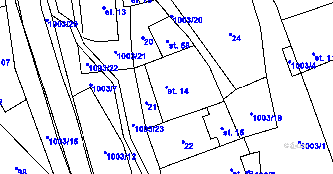 Parcela st. 14 v KÚ Klokočí, Katastrální mapa