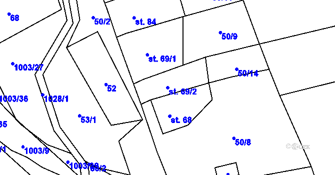 Parcela st. 69/2 v KÚ Klokočí, Katastrální mapa