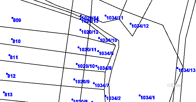 Parcela st. 1034/9 v KÚ Klokočí, Katastrální mapa