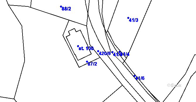 Parcela st. 420/9 v KÚ Klokočov, Katastrální mapa