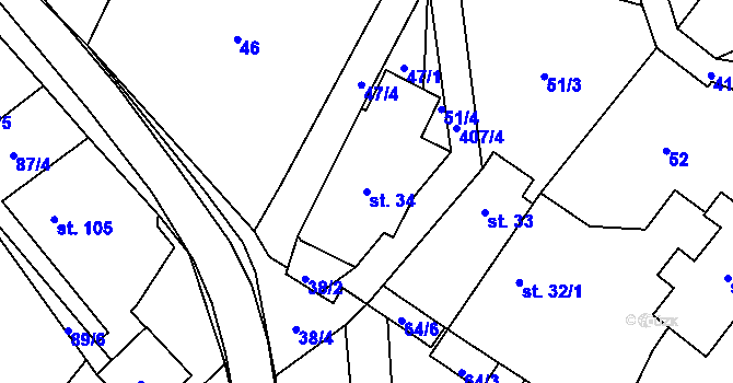 Parcela st. 34 v KÚ Klokočov, Katastrální mapa