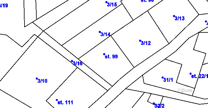 Parcela st. 99 v KÚ Klokočov, Katastrální mapa