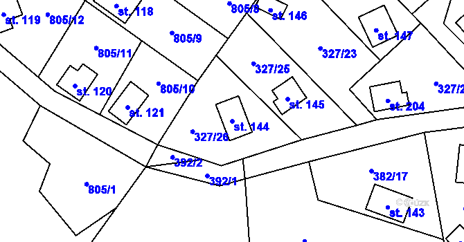 Parcela st. 144 v KÚ Klokočov, Katastrální mapa