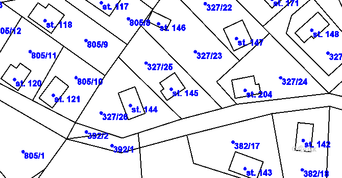 Parcela st. 145 v KÚ Klokočov, Katastrální mapa