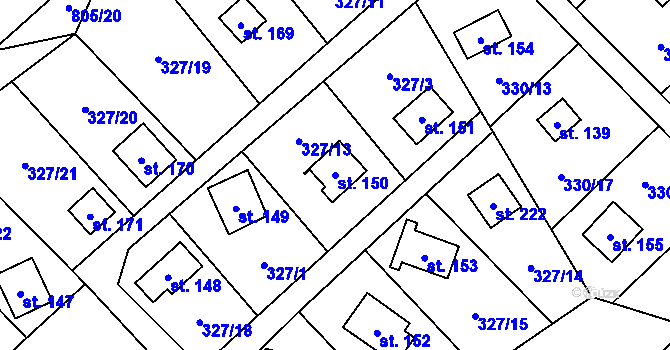 Parcela st. 150 v KÚ Klokočov, Katastrální mapa