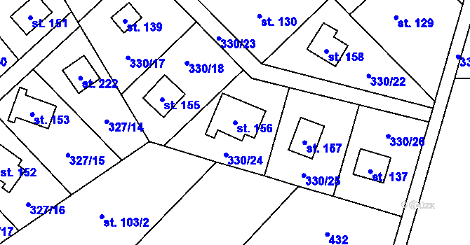 Parcela st. 156 v KÚ Klokočov, Katastrální mapa
