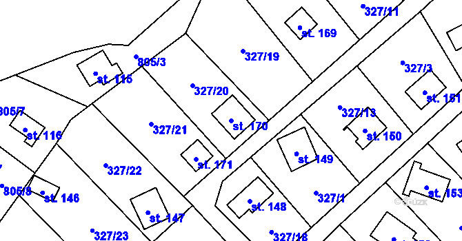 Parcela st. 170 v KÚ Klokočov, Katastrální mapa