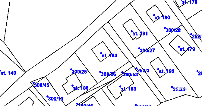 Parcela st. 184 v KÚ Klokočov, Katastrální mapa