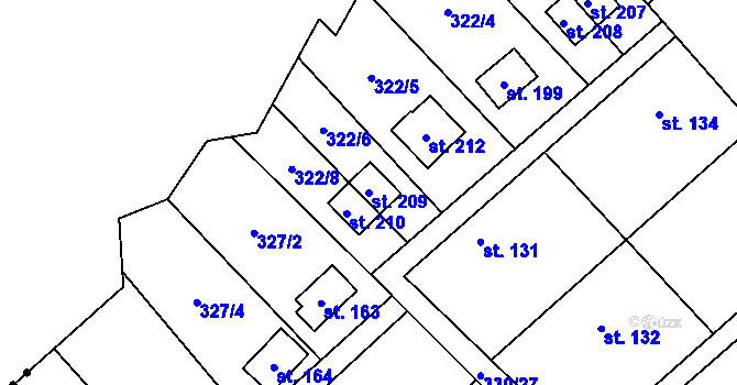 Parcela st. 209 v KÚ Klokočov, Katastrální mapa