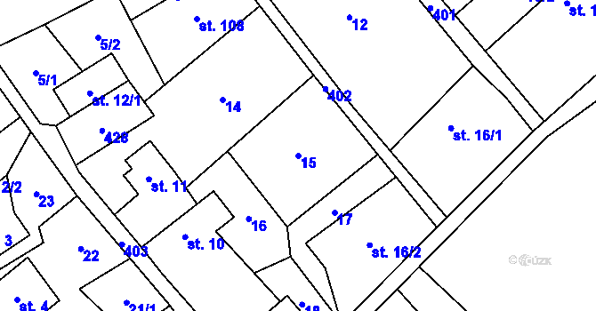 Parcela st. 15 v KÚ Klokočov, Katastrální mapa