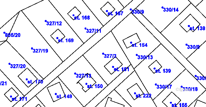 Parcela st. 327/3 v KÚ Klokočov, Katastrální mapa