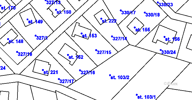 Parcela st. 327/15 v KÚ Klokočov, Katastrální mapa