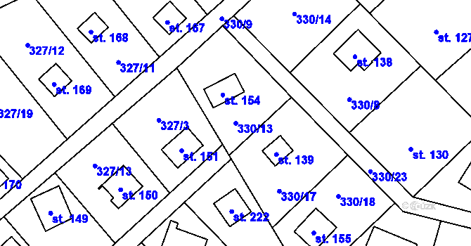 Parcela st. 330/13 v KÚ Klokočov, Katastrální mapa