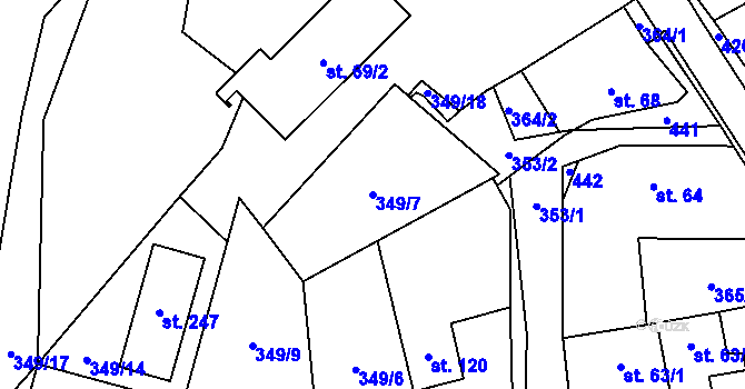 Parcela st. 349/7 v KÚ Klokočov, Katastrální mapa