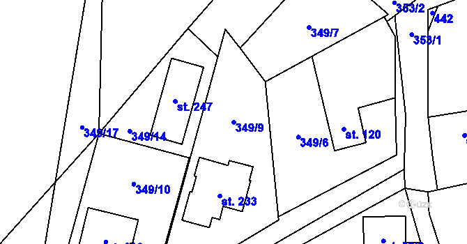 Parcela st. 349/9 v KÚ Klokočov, Katastrální mapa