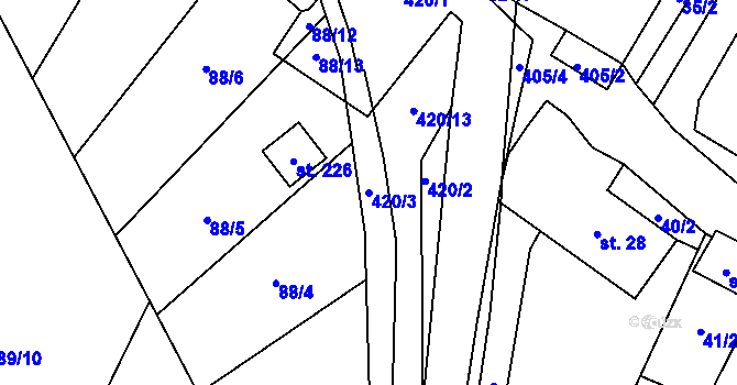 Parcela st. 420/3 v KÚ Klokočov, Katastrální mapa