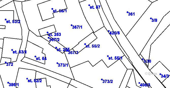 Parcela st. 55/2 v KÚ Klokočov, Katastrální mapa