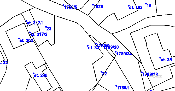 Parcela st. 33 v KÚ Klokočí u Turnova, Katastrální mapa