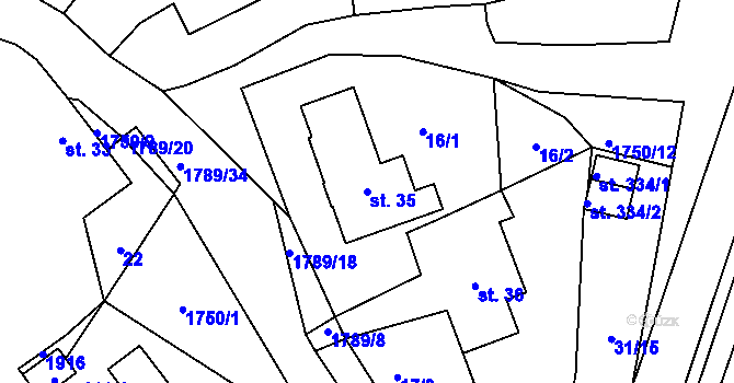 Parcela st. 35 v KÚ Klokočí u Turnova, Katastrální mapa