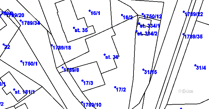 Parcela st. 36 v KÚ Klokočí u Turnova, Katastrální mapa