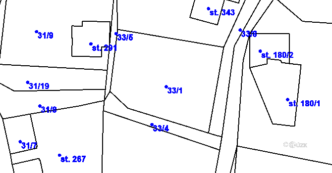 Parcela st. 33/1 v KÚ Klokočí u Turnova, Katastrální mapa