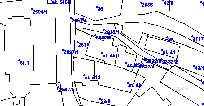 Parcela st. 45/1 v KÚ Loučky u Turnova, Katastrální mapa