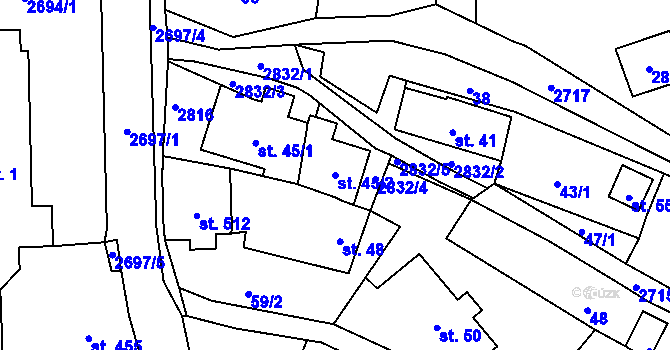 Parcela st. 45/2 v KÚ Loučky u Turnova, Katastrální mapa