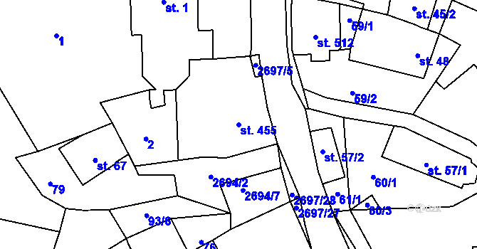 Parcela st. 455 v KÚ Loučky u Turnova, Katastrální mapa
