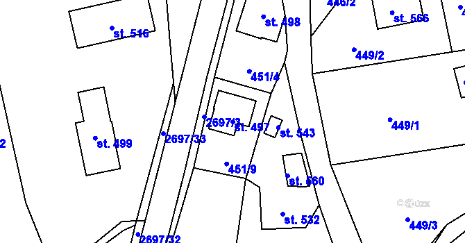 Parcela st. 497 v KÚ Loučky u Turnova, Katastrální mapa
