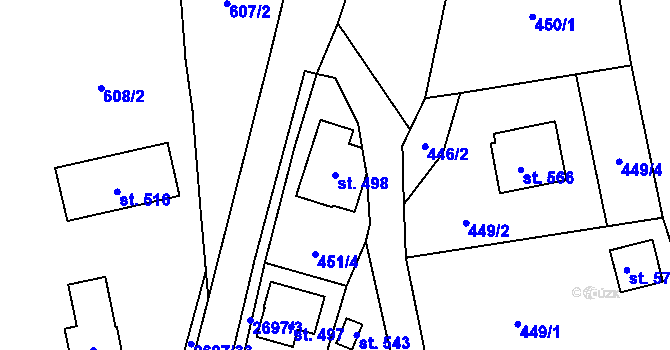 Parcela st. 498 v KÚ Loučky u Turnova, Katastrální mapa